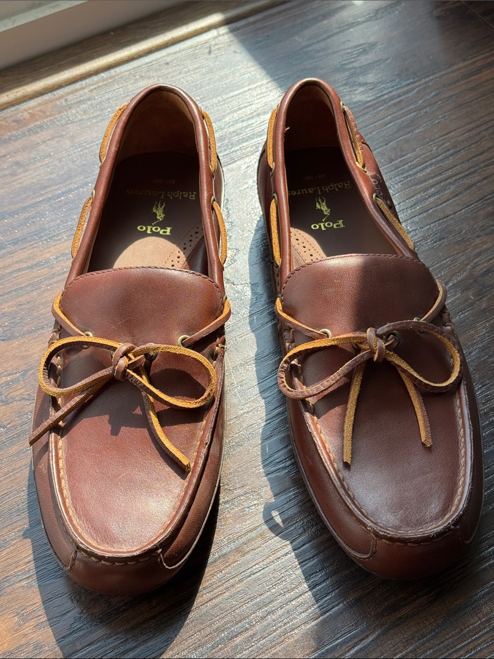 Polo by Ralph Lauren Brown Leather Men’s Boat Shoes with Tan Laces